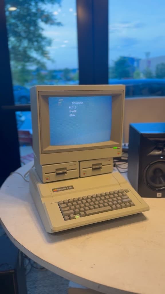 DevHouse Room #3 — Apple IIe showing BUILD SHARE GROW